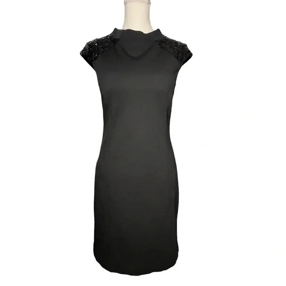 Peserico Black Sleeveless Midi Dress w/High Neckline & Sequin Embellishment Sz 6 - Picture 1 of 15